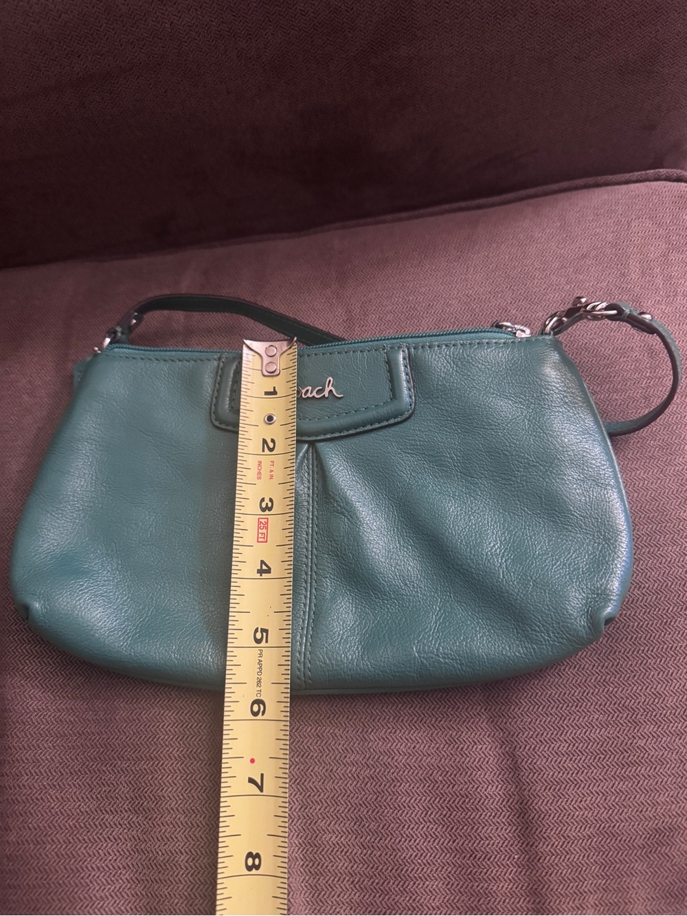 Coach Teal Green Leather wristlet with Silver Logo - Picture 9 of 9